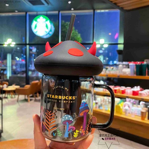 Wasserflasche Starbucks Cup Marke Pilz Helfheen Black Cat Claw Devil Glass Stroh Mason Flasche Becher Liebhaber schön aussehender Designer L48