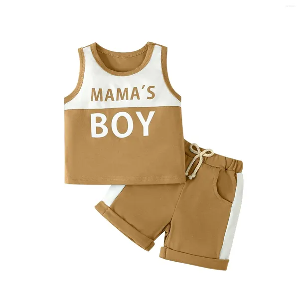 Set di abbigliamento per bambini toppintoni senza maniche rotonde e pantaloncini da colorblocking per la festa della mamma baby boy a piede pigiami