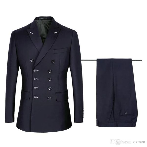 Tuxedos neues Design Fünf Doppelbreasted Navy Blue Bräutigam Tuxedos Männer Hochzeit Blazer Hochqualifiziert Männer Dinner Prom Business Anzug (Jacke+Pant
