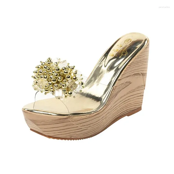Тапочки 2024 Женщины 11,5 см высотой каблуки 3 см насосы платформы мягкая кожаная дизайнерские сандалии цветочный ванна железа элегантная обувь элегантная обувь