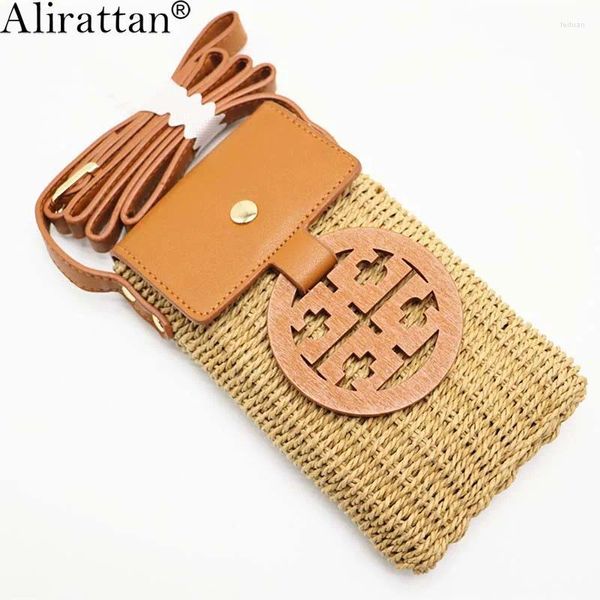 Borse a tracolla Alirattan Straw Beach Borse per donne 2024 Telefono di vacanza intrecciata Fashion Cotton Rope Travel Shopping