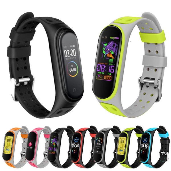 Para Mi Band 34567 Two Color Silicone Strap Mi Banda Substituição Silicone Smart Wrist Band 4 5 6 7 Bracelet 240419