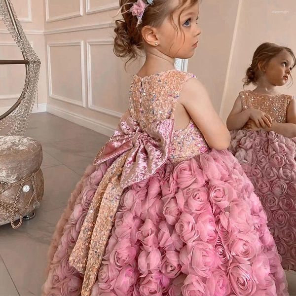 Kleidungsstücke formelle Luxusrosa Blumenprinzessin Kleid High-End Französisch Elegante Party Kinder geschwollener Sommer 0-10 Y.