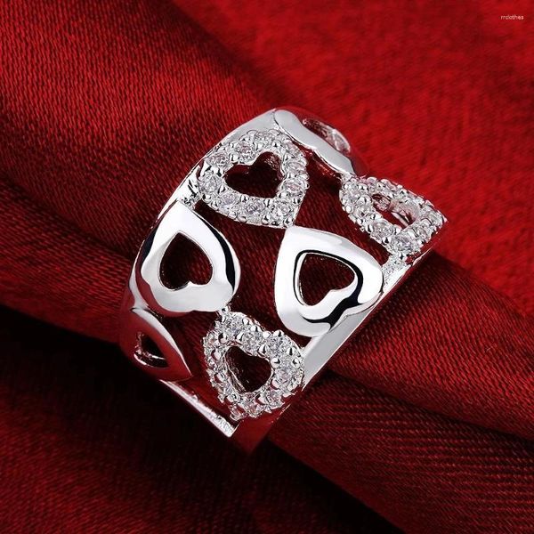 Кластерные кольца 925 серебряное серебро для женщин Широкий тонкий хрустальный сердце вечеринка мода подарки для девушки шарм свадебные украшения роскошные украшения