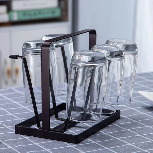 Küche Stahl Stahlflasche Tasse Hängenden Trocknungsregal 6 Haken Organizer für Trinkglasbehälter mit Schutzkautschukenden Haken