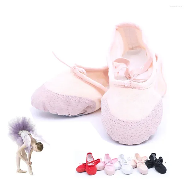 Sapatos de dança meninas femininas bola de balé de balé para crianças ginástica de tela de tela ds073