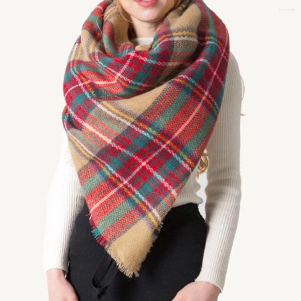 Schals modisch farbenfrohe Plaid Square Schal für Frauen doppelseitige Nachahmung Kaschmirschal mit Quasten perfekt Herbst Winter