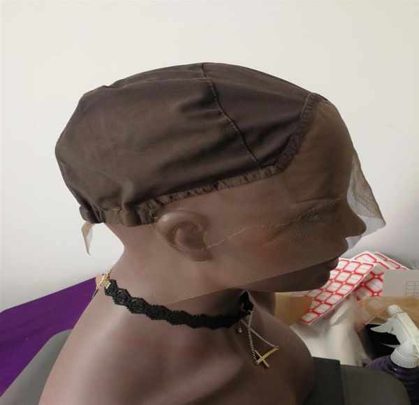 Base con cappuccio della parrucca anteriore in pizzo di alta qualità per la realizzazione di parrucche con cinghia regolabile a mezza macchina fatta a mezza mano a mezza a mano.