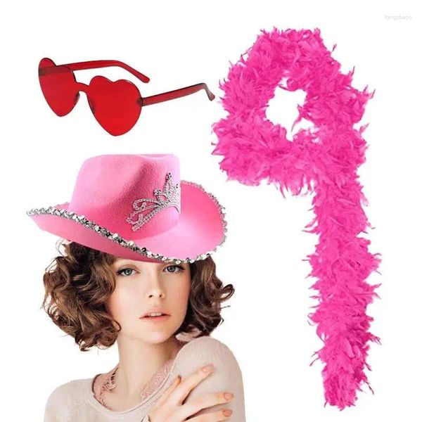 Stume da stoccaggio Cappello da cowboy rosa novità cowgirl preppy con occhiali da sole a forma di cuore abiti da decorazione per feste per la pelle per