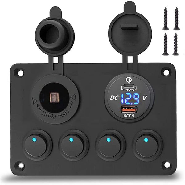 12V/24V Painel de interruptor de carro à prova d'água de água PD 45W QC3.0 18w Soquete de cigarro de cigarro de voltímetro Painel de controle de isqueiro combinação marinha marinha