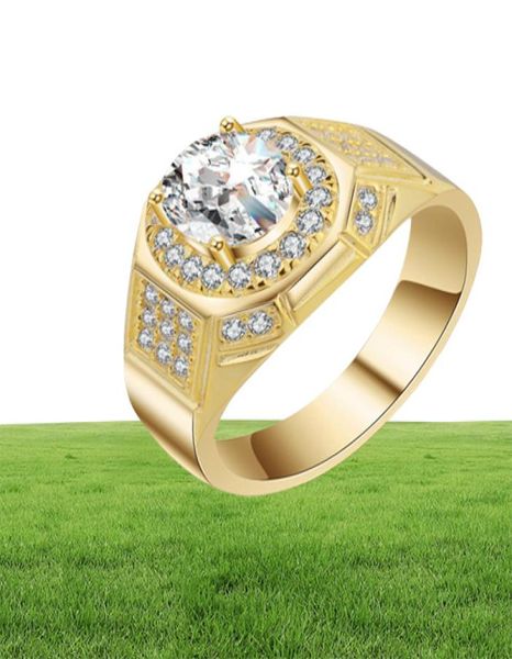 Yhamni Moda Sarı Goldwhite Altın Renk Yüzüğü Lüks Altın Dolgulu 2 Karat Sona CZ Diamond Erkekler Nişan Mjz0309879111