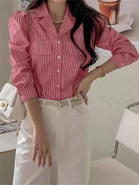 Blouses feminina Alien Kitty Mulheres Camisas Stripes Trabalho Use elegante Primavera de Manga Completa Casual 2024 Lady Lady Lady High Street Mujer