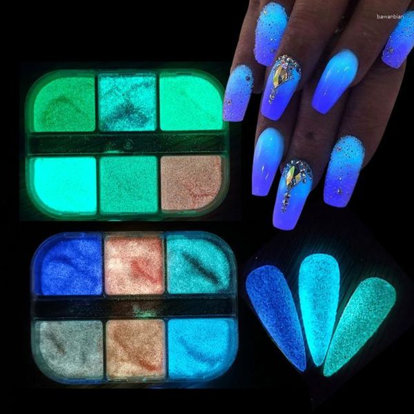 Glitter per unghie 6 griglie art in guscio di perle luminoso in polvere aurora specchio sfregamento di zucchero laser irregolare symphony