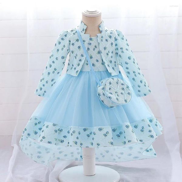 Mädchenkleider Kleinkind Girls Bloral Frühlings Autumn Party Kleid Baby Kids volle Ärmel Geburtstag Prom Kleid Kind Tüll Tüll transparente Heckball