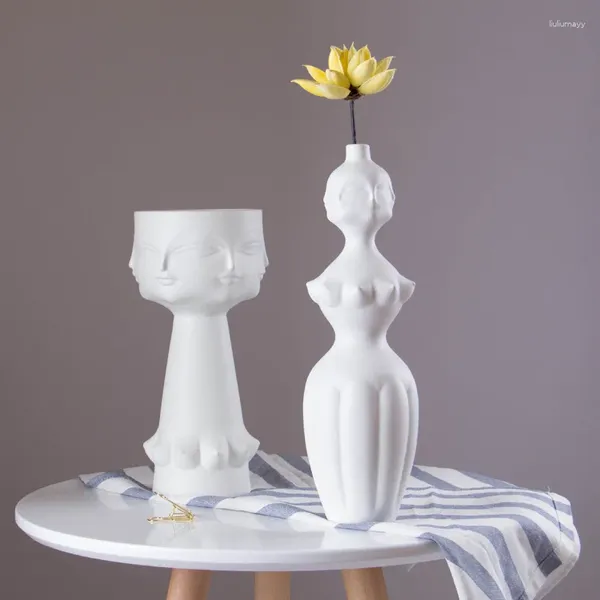 Vasen Kunst Porträt Blumentopf Vase Skulptur Keramik menschliches Gesicht handgefertigtes Gartenlagerung Home Decors