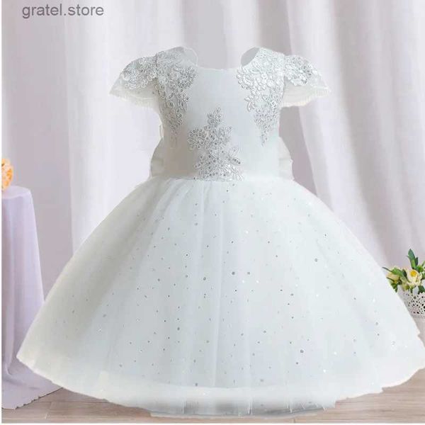 Mädchenkleider Baby -Paillettenblumenkleid 12m Mädchen weiße Taufe Bogen Tutu Kleid Mädchen 1 Jahr Geburtstag Prinzessin Outfit Kleinkind 1. Kommunion Kostüm