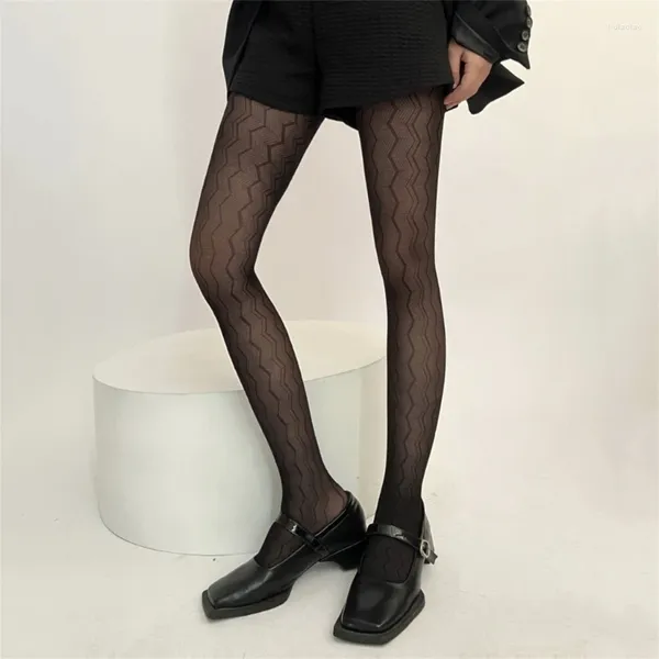 Donne calzini sexy Sheer Fishnet Pantyhose harajuku geometric dot a strisce jacquard pieghevole a maglie