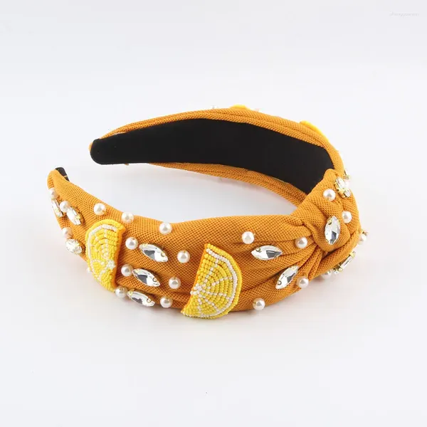 Cabelo clipes de delicadeza amarelo cor laranja pérola acessórios escala embutida shinestone nó médio banda de mão para mulheres 61