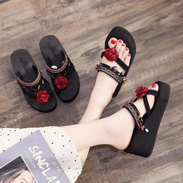 Sandálias Wedge Mulheres Flores de moda Feminino Feminino Aberto de Dadies Flip Flip Flips Outdoor Casual Beach Shoes MUJER Q37