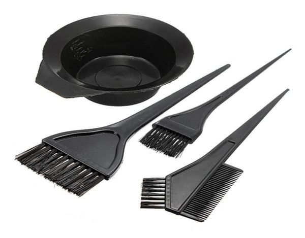 1 conjunto de 4pcs pincel de tinta de cabelo para colorir pente de plástico preto tigela de mistura de barbeiro de salão de coloração de coloração Tools7870003