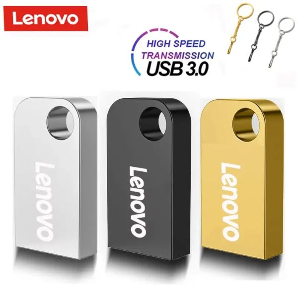 Gabinete Lenovo 2TB Drive flash de metal 3.0 Alta velocidade Pendrive Mini USB 128 GB à prova d'água 1 TB de grande capacidade adaptador portátil Free