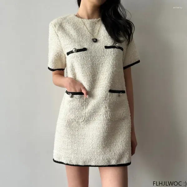 Parti Elbiseleri 2024 Yaz Gömlek Elbise Moda Kadınlar Şık Kore Japonya Tarzı Kızlar Ofis Leydi Çalışma Sevimli Düğme Cepleri Kadınsı