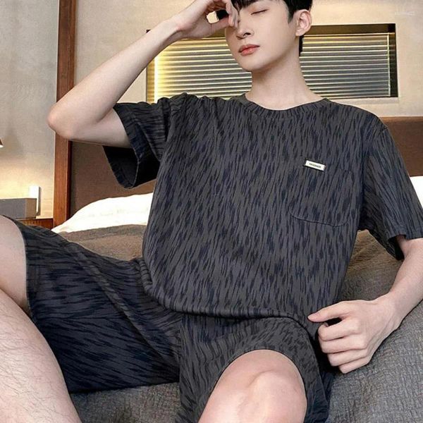 Домашняя одежда мужская лаунж-одежда набор мужская лето с футболкой с коротким рукавом с O-образным вырезом широкие шорты для ног эластичные для свободного стильного