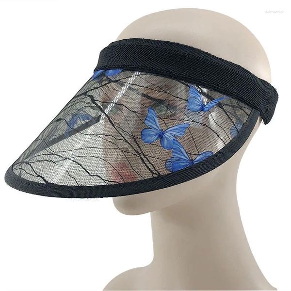 Шляпа шляпы с широкими краями Blue Butterfly UPF50 Прозрачная корейская индивидуальная пластиковая ПВХ Солнечное солнце