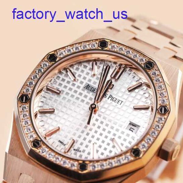 Principal de pulso APP 77351 ou anel externo do disco branco diamante 18k Rose Gold Royal Oak Womens 34mm Gold Rose