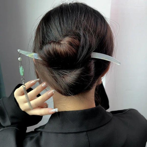 Clip per capelli Acido acetico Acido di sicurezza Filla Jade Tassel Hairpin for Women Fashion arrotolato gioielli Minimalist Accessori minimalisti