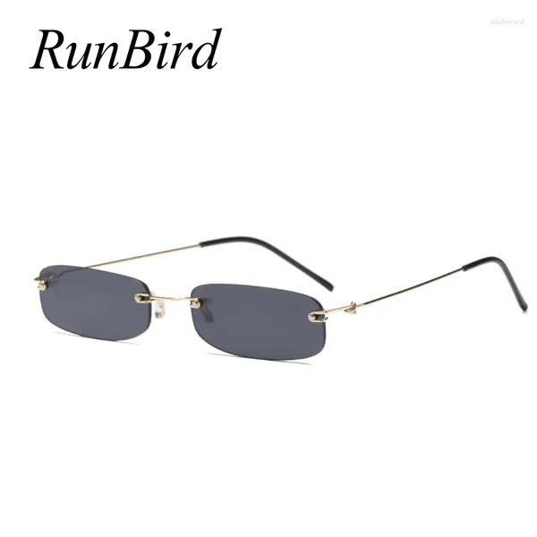 Sonnenbrille Runbird schmale Männer randloser Sommer 2024 Rotblau schwarz rechteckige Sonnenbrille für Frauen kleines Gesicht verkauft 1534r