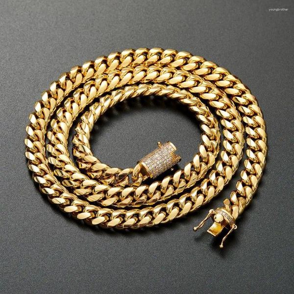 Ketten 10 mm breiter Edelstahl Kubaner Miami Link Halsketten für Männer Hip Hop Rock Schmuck CZ Zirkon Set Bling Eced Out Chain