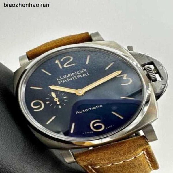 Mens Watch Panerai Luminor Saatler 3 Gün PAM00729 Mini Rotor Otomatik Mavi Arama 45mm Titanyum LBT3