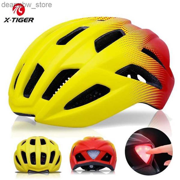 Radsportkappen Masken X-Tiger Fahrrad Helm Outdoor Sport Ultraleicher LED Light Cycling Sicherheitshelm Intergrally-geformtes Mountain Road Bike MTB Helm L48