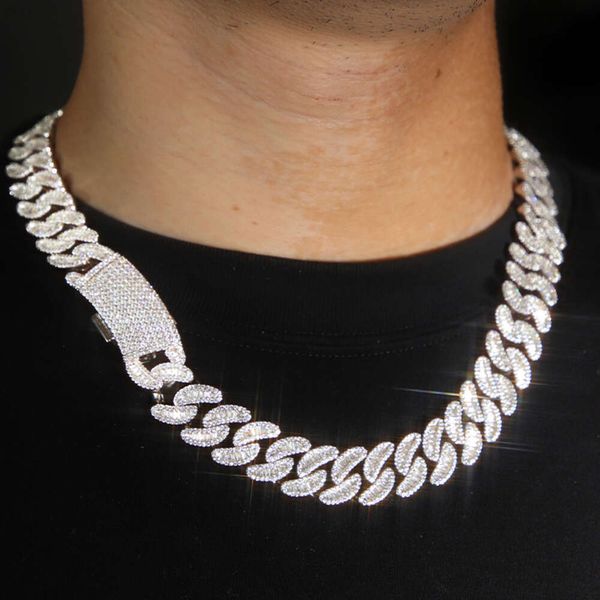 Novas jóias de cadeia cubana de Mossanita de Hip Hop de Hip Hop 15mm S925 Sterling Silver VVS Baguete Moissanite Chain Link Chain for Mens