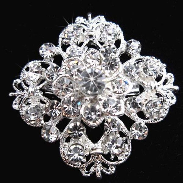 Tom de prata Clear Rhinestone Crystal Broche Flor Girls 'Corsage Fashion Broche Bridal Bridal Bouquet Pins Broches B634