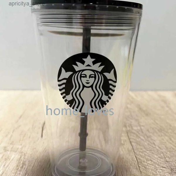 Viajante do copo de copo frio da garrafa de água Starbucks Venti transparente com logotipo verde de palha - 16 oz L48