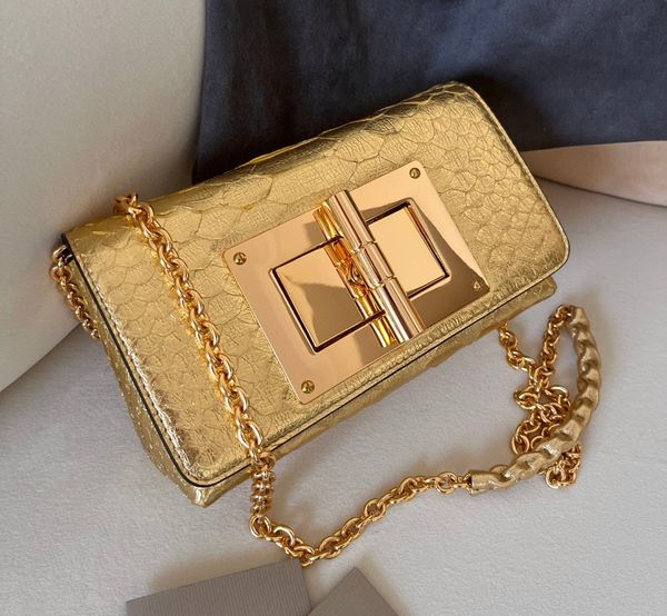 Borsa di design borse di lusso da 21 cm borsa a tracolla di marca realizzata con Sudafrica Raw Python Skin Gold Black 2 colori Delivery Delivery Prezzo all'ingrosso