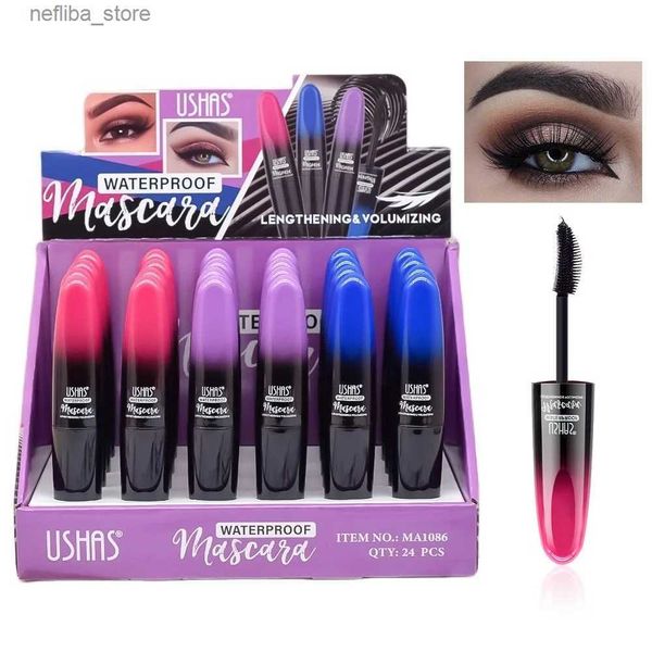 Mascara 24pcs/lotto mascara riccio impermeabile nera allunga le ciglia di lunghe e durature mascara occhi naturali trucco cosmetico all'ingrosso l410