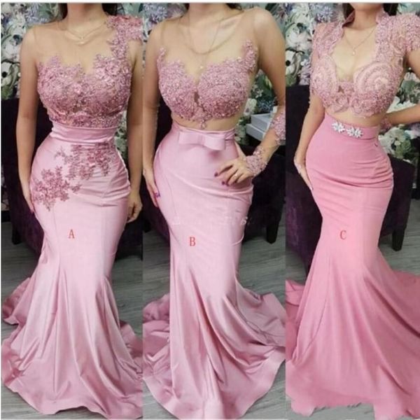 2020 Novo vestidos de dama de honra da sereia rosa de sereia rosa Três tipos Sweep Train Trem Long Country Garden Wedding convidado Dominista Drega Dre2473