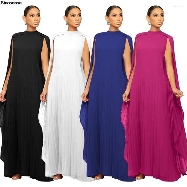 Lässige Kleider Frauen elegante lange Abendparty Cocktailkleid Mock Hals Umhang Ärmel Lose Fit Flowy Maxi Chiffon Plisel plisce