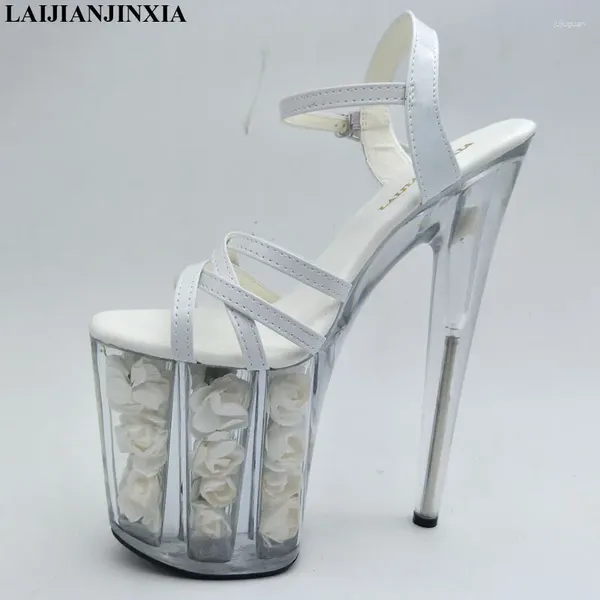 Отсуть обувь Laijianjinxia White Flower Wedding Женщины Мотоциклетные насосы 20 см высотой каблуки Сандалии танцев