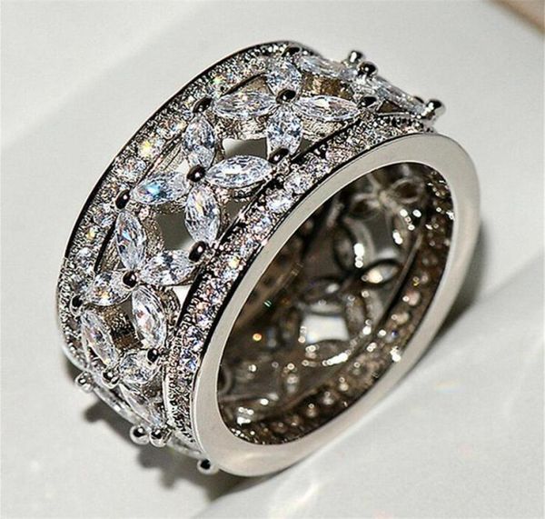 Classical Top Selling Fashion Jewelry 925 Sterling Silver Marquise Cut White Topaz Gemstones CZ Diamond Party Women Wedding Band R7933275