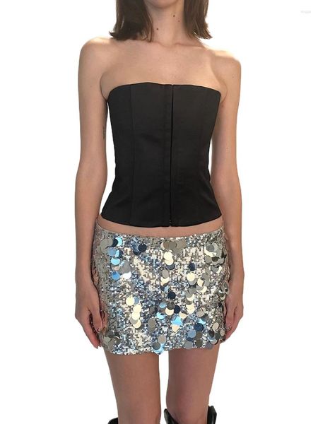Röcke Frauen glänzender Paillettenrock Sommer Casual Elastic Mini A-Line für Beaches Club Streetwear