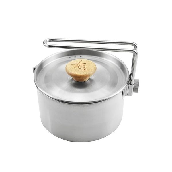 1pcstainless Steel Kessel Outdoor Camping Pot Teekanne tragbares Trekking -Kochwerkzeug Travel Wanderkochgeschirrausrüstung