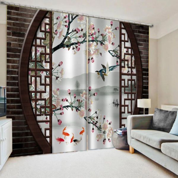 Blinds Classic Home Decor Vorhangdesign 3D -Vorhang Chinesischer Stil Ziegelpflaume Vögel und Blumenvorhang Schatten Fenster Vorhänge für Schlafzimmer