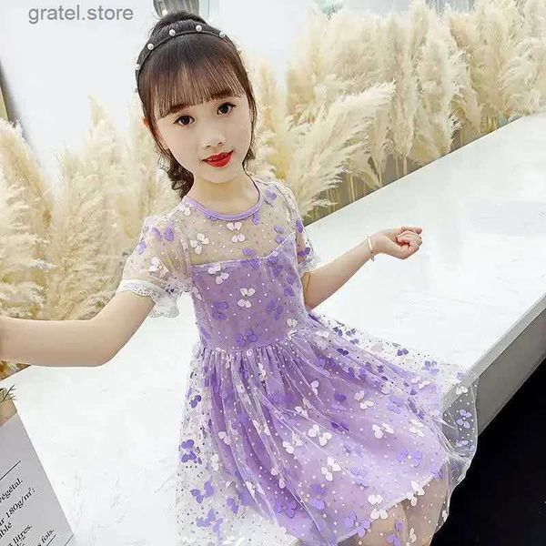 Abiti da ragazza Little Fairy Dress Summer Girls 2024 Ragazza Elegante abito a doppio strato elegante 7 bambini Casual Princess Floral Abites da 2 a 12 anni