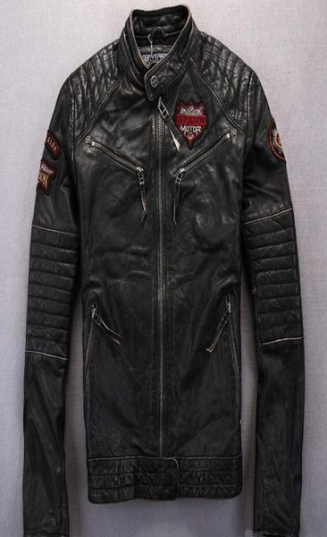 Aman Customs Vintage Affliction Männer Lederjacken Stand Collar Indian Skull Head Stickerei Motorradjacke8044779