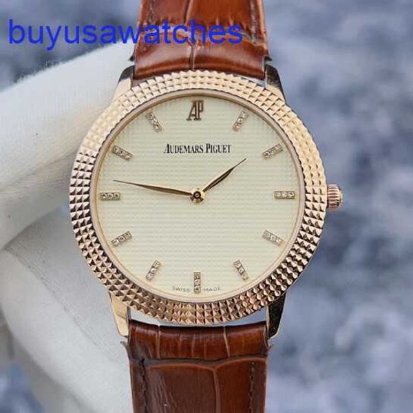 AP Pilot Wrist Watch Classic Series 15163or Weiße Plaid -Zifferblatt mit 18K Roségoldmaterial Einfach und groß