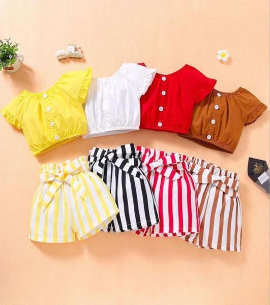Baby Kleidung Mädchen Kinder 2 PCs Sets 100 Baumwoll -Oneck -Hemd ausgestattet Kurzes Sommerkind zweiteilige Set -Kleidung3606065
